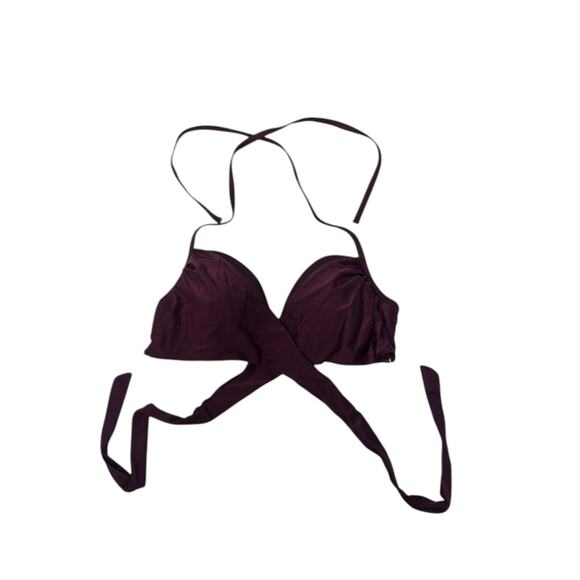 Victoria's Secret Maroon Wrap Padded Underwire Halter Bikini Top Women's 34D - Picture 1 of 12
